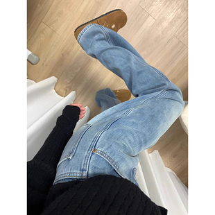 女加绒加厚直筒2025年新款 175高个子加长裤 子180高腰阔腿牛仔裤