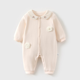 婴儿连体衣40g夹棉a类纯棉秋冬季女宝宝衣服早秋新生儿薄棉内穿