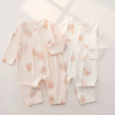 婴儿连体衣莫代尔薄款夏季冰丝长袖无骨衣服夏装女宝宝空调服睡衣