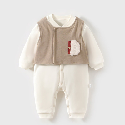 婴儿连体衣a类纯棉夹棉秋冬季男宝宝衣服哈衣薄棉新生儿外出服40g