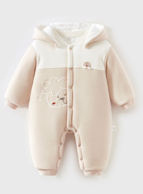 婴儿连体衣a类l连帽夹棉冬季女宝宝衣服哈衣加厚新生儿外出服320g