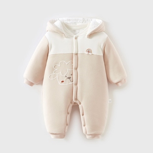 婴儿连体衣a类l连帽夹棉冬季 女宝宝衣服哈衣加厚新生儿外出服320g