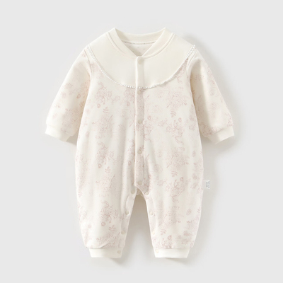 婴儿连体衣a类纯棉夹棉秋冬季男宝宝衣服哈衣薄棉新生儿外出服40g