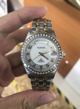 瑞士天骏品牌全自动机械表简约满钻防水机械表流行女白色 2143