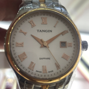 瑞士天珺表罗马刻度石英表钢带白色金色7009女表送女朋友防水实心