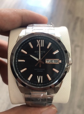 卡西欧男表黑色夜光刻度指针日历石英表钢带EFB-100D-5A