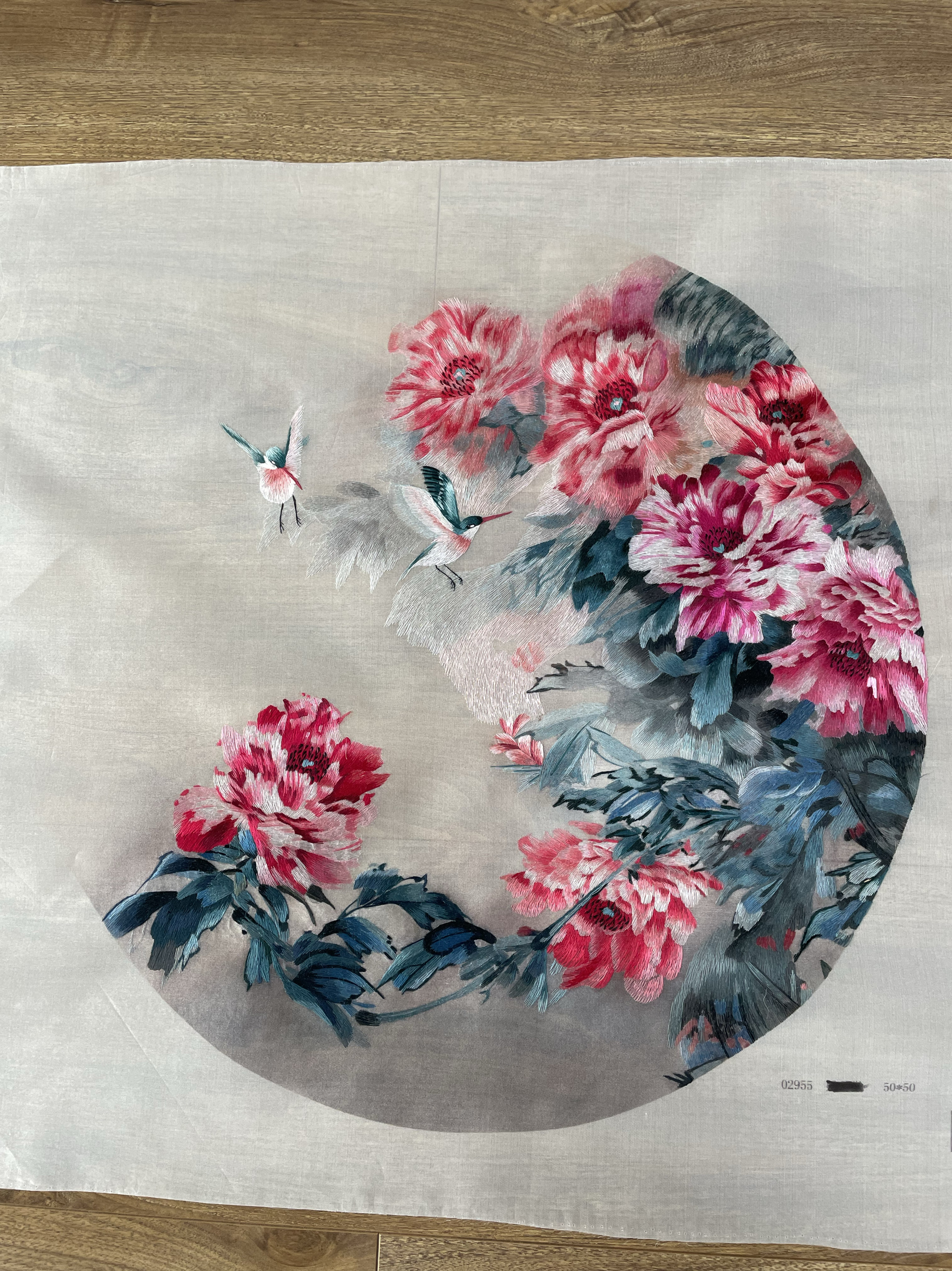 纯手工刺绣 1/4丝 50*50 单面刺绣 芙蓉鸳鸯花鸟 画芯