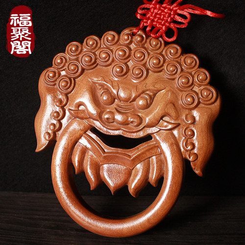 桃木挂件八卦镜家用门口椒图兽头