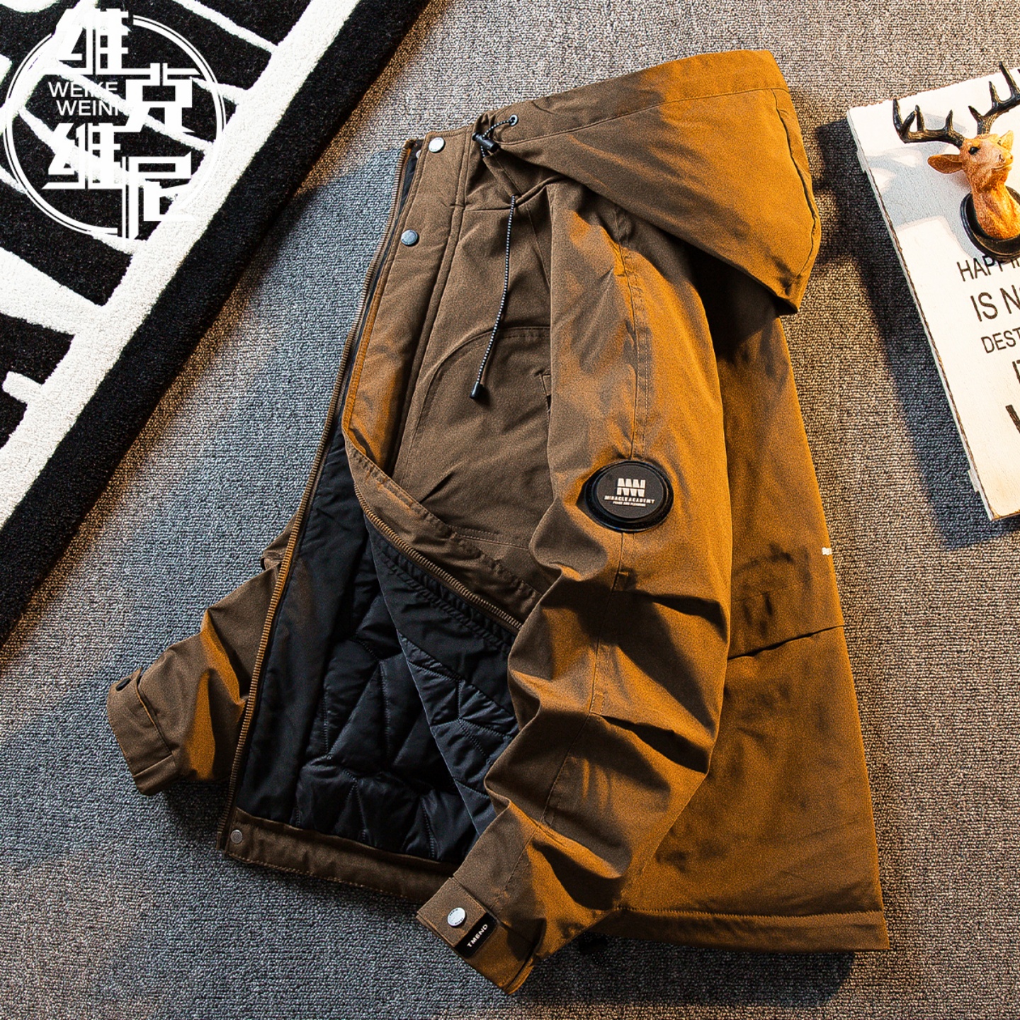 冲锋衣外套男士2025年冬季新款美式潮牌复古休闲加棉加厚夹克棉服