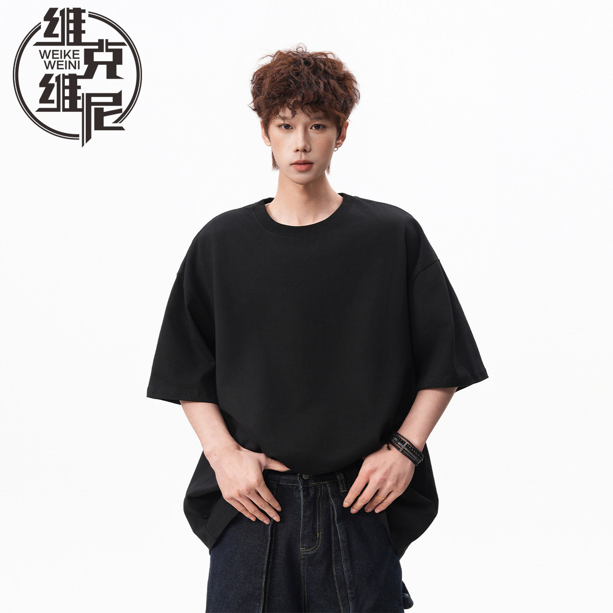 黑色短袖T恤男士2026年夏季新款美式潮牌休闲宽松百搭五分袖上衣