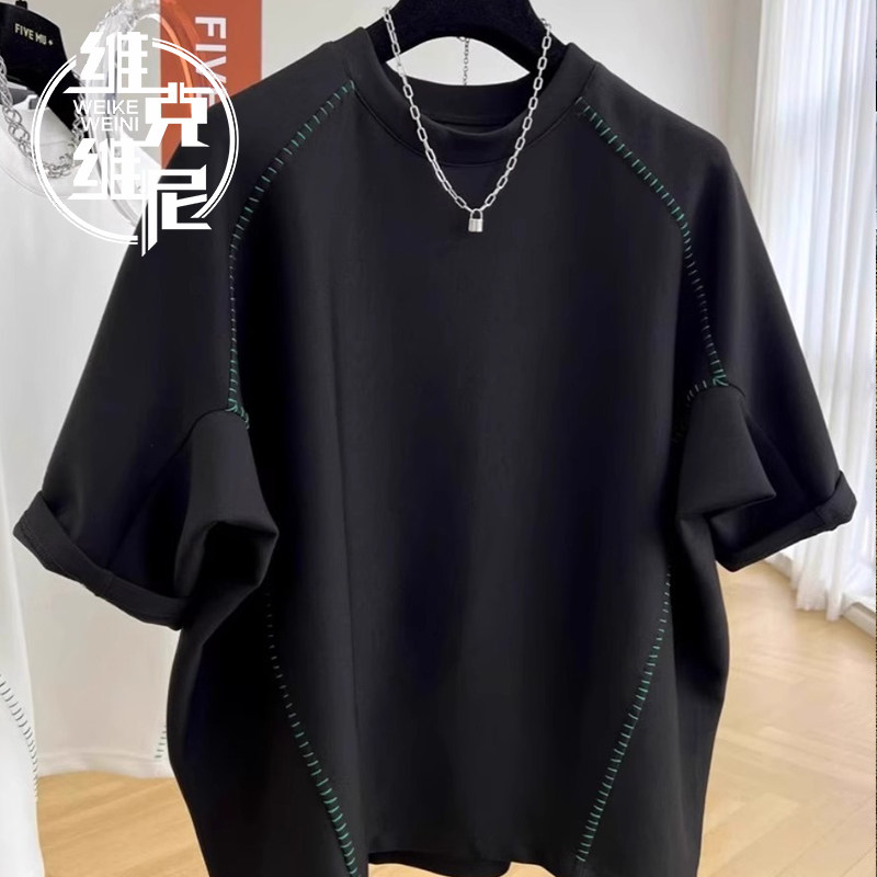 短袖T恤男士夏季薄款潮牌痞帅休闲宽松纯棉大码设计感蝙蝠袖上衣