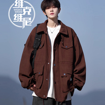 美式工装外套男士2025年秋冬新款潮牌痞帅复古休闲大码灯芯绒夹克