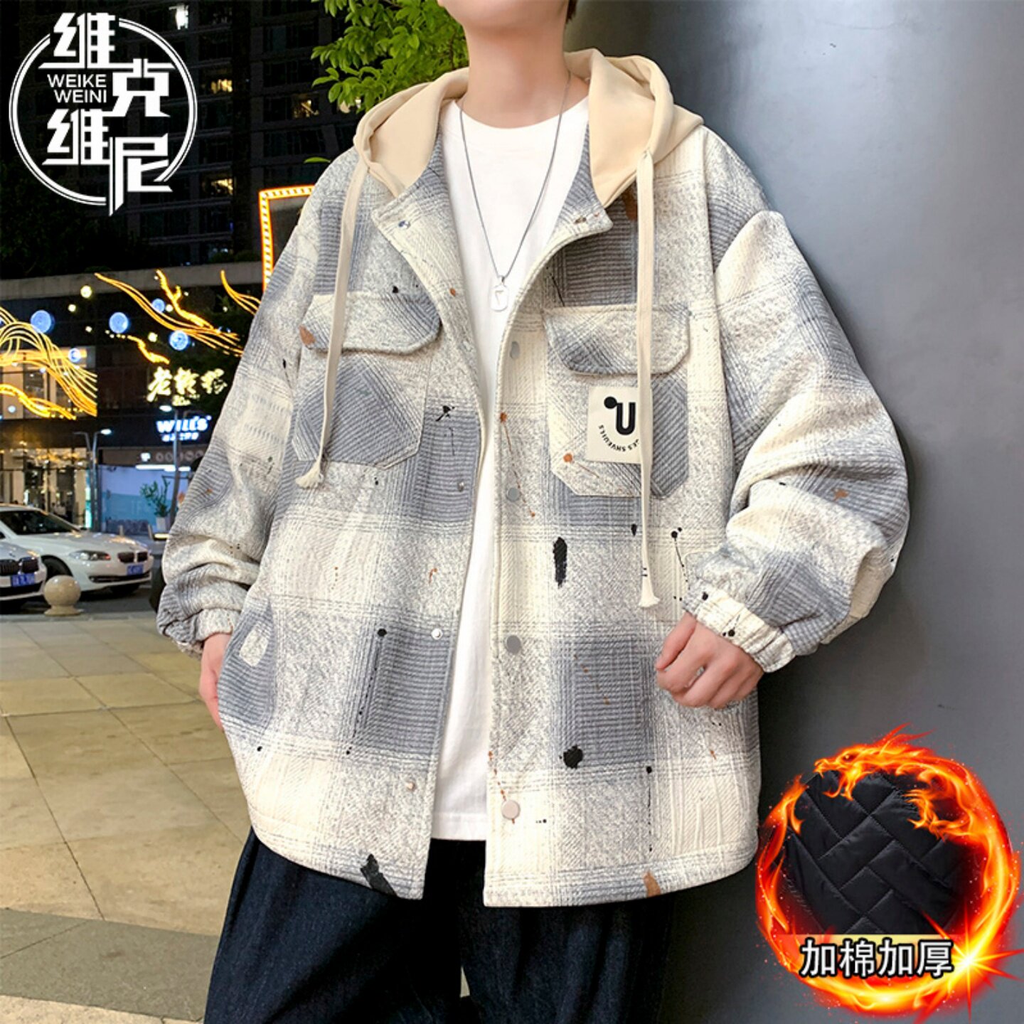 工装夹克外套男士年秋冬新款美式复古休闲帅气青少年加棉加厚棉服