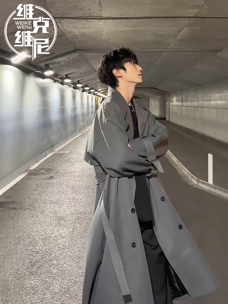 风衣外套男秋季韩版潮流痞帅宽松英伦风高级感中长款休闲过膝大衣