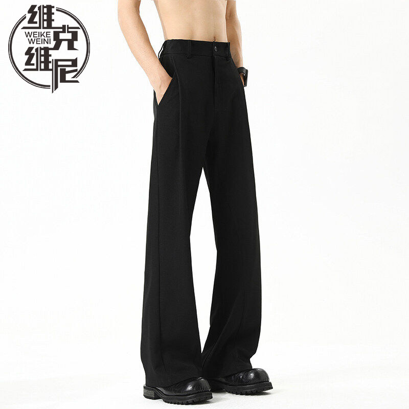 美式黑色西裤男士春夏新款潮牌潮流直筒垂感微喇裤宽松百搭休闲裤
