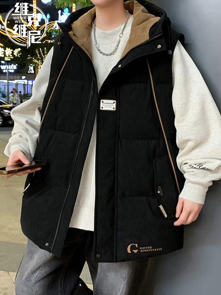 灯芯绒羽绒马甲男士冬季美式潮牌覆古休闲青少年加厚坎肩背心外套