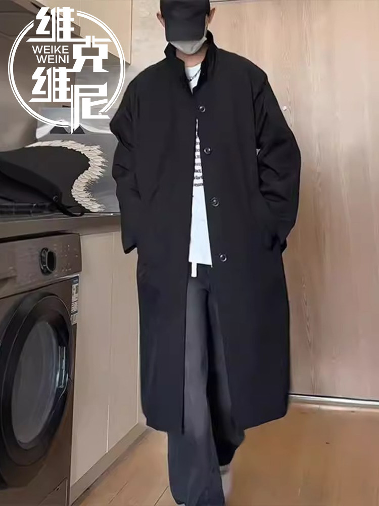 韩系中长款风衣外套男士秋冬潮牌痞帅大码宽松立领双排扣过膝大衣