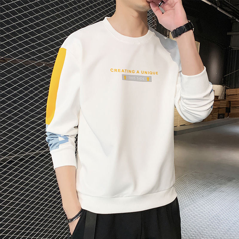 长袖t恤男潮牌秋季韩版潮流圆领宽松纯棉百搭卫衣男休闲帅气上衣