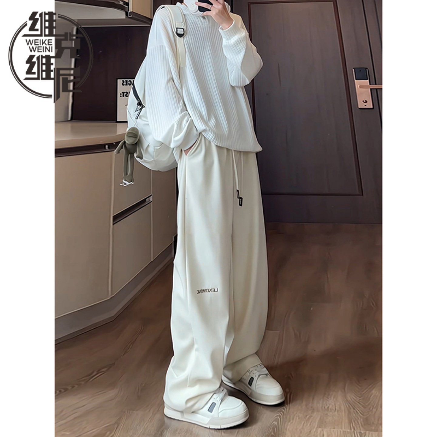 灯芯绒休闲裤男秋冬美式潮牌直筒垂坠感阔腿裤字母刺绣宽松运动裤