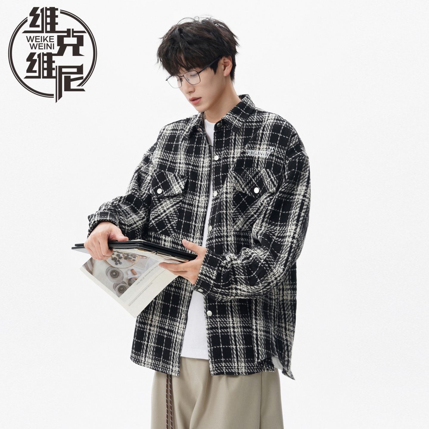 格子长袖衬衫男士2025秋季新款美式潮牌痞帅宽松复古休闲衬衣外套