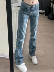 9002up美式高街直筒修身水洗蓝牛仔裤潮牌弹力垂坠感裤子潮流男女
