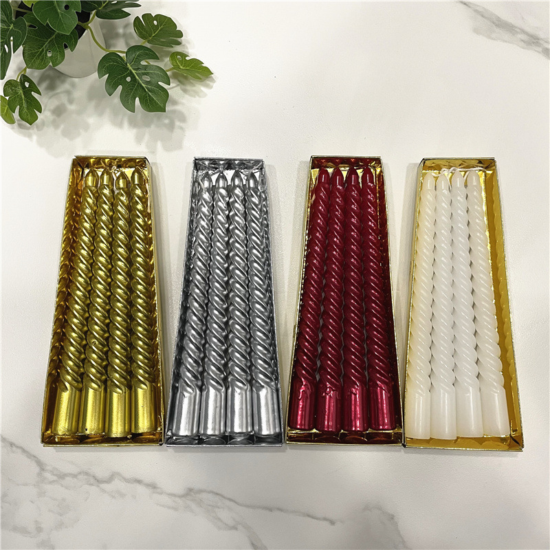 欧式螺纹螺旋白金银红色蜡烛昊盼