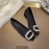 女水钻方扣粗跟通勤浅口气质一脚蹬瓢鞋 2026早春新款 百搭方头单鞋