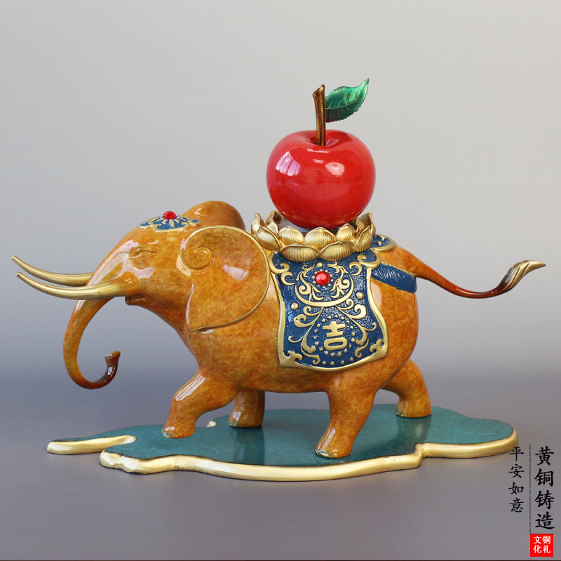 平安大象摆件玄关全铜装饰新中式