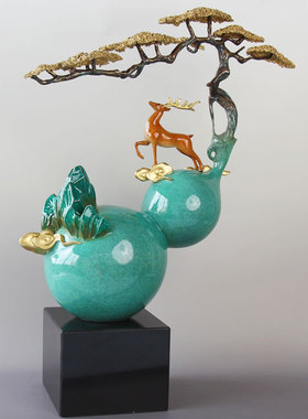 新中式玄关办公室福禄葫芦铜摆件