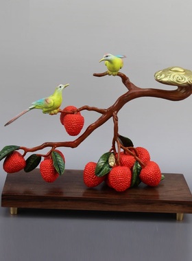 荔枝喜鹊摆件工艺品乔迁家居黄铜