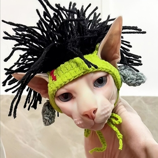 猫咪搞笑帽子无毛猫斯芬克斯头套狗狗德文朋克雷鬼摇滚风装饰变装