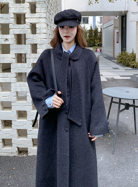 OneSession 黑色双面呢羊毛大衣女长款英伦学院风高级感呢子外套