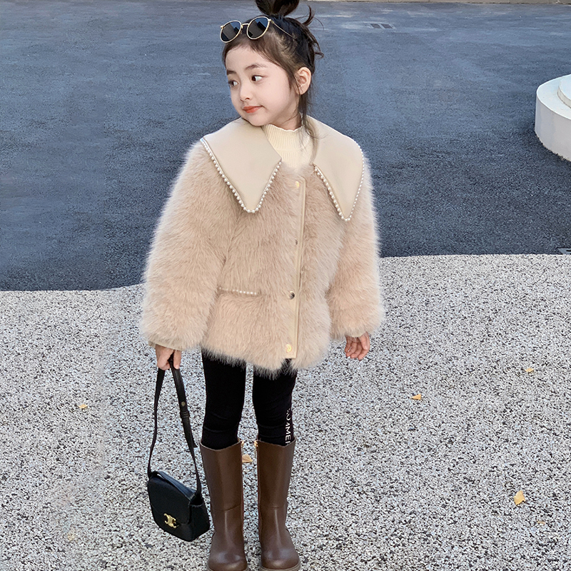 宝贝公主秋冬季小香风仿皮草外套