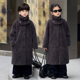 亲子装母子款毛毛外套皮草加绒男女童冬装大衣时尚长款中大童女装