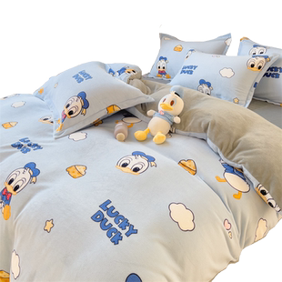 秋冬季加厚牛奶绒四件套法兰绒儿童被套罩床笠床单双人床上用品