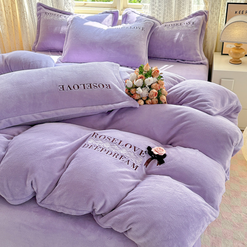 加厚保暖牛奶绒贴布绣四件套2025新款珊瑚绒被套单件加绒床单床笠