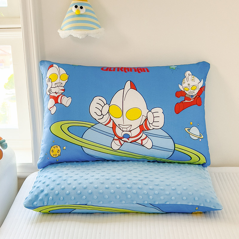 婴幼儿宝宝全棉豆豆枕头儿童卡通奥特曼纯棉枕套带枕芯可拆洗四季