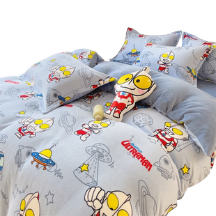 牛奶绒儿童四件套奥特曼卡通法兰绒被套单件被罩床笠床单双人床品