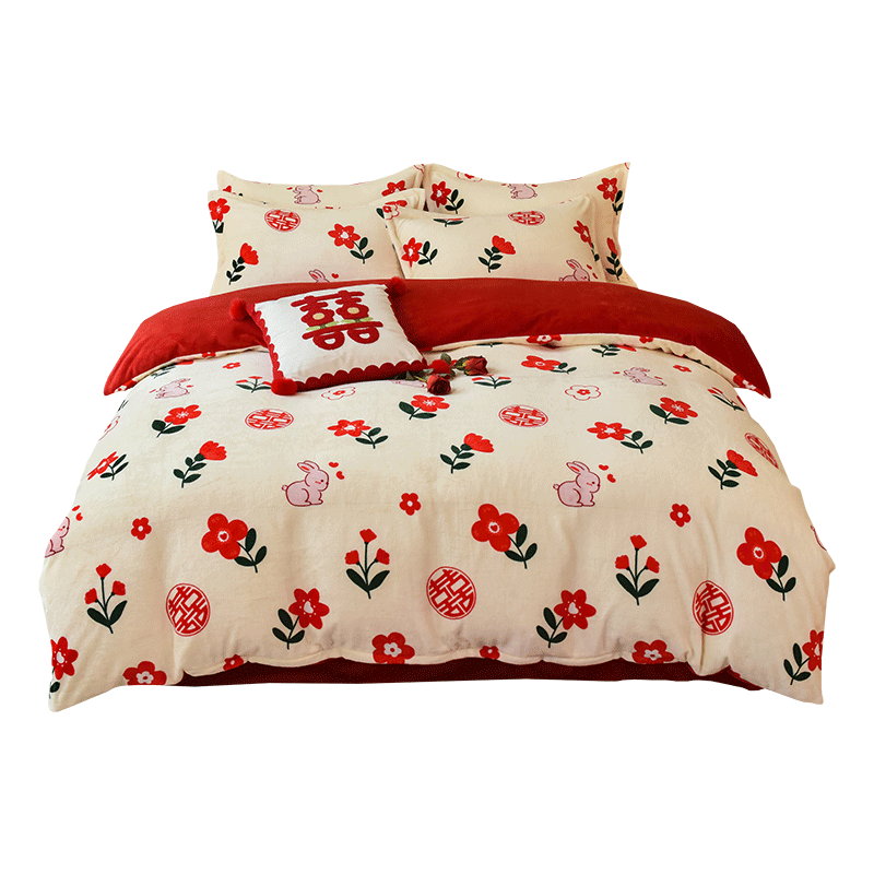 婚庆A类牛奶绒四件套床品