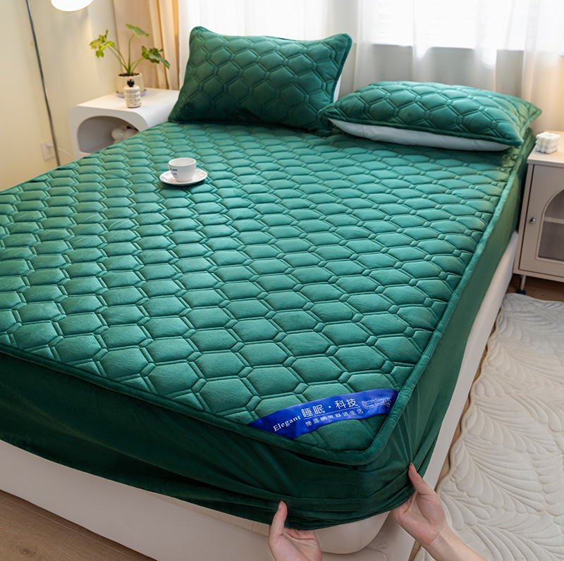 加厚水晶绒夹棉床笠牛奶绒床罩