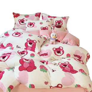卡通加厚牛奶绒床品四件套加厚珊瑚绒被套床笠床单双人儿童套件