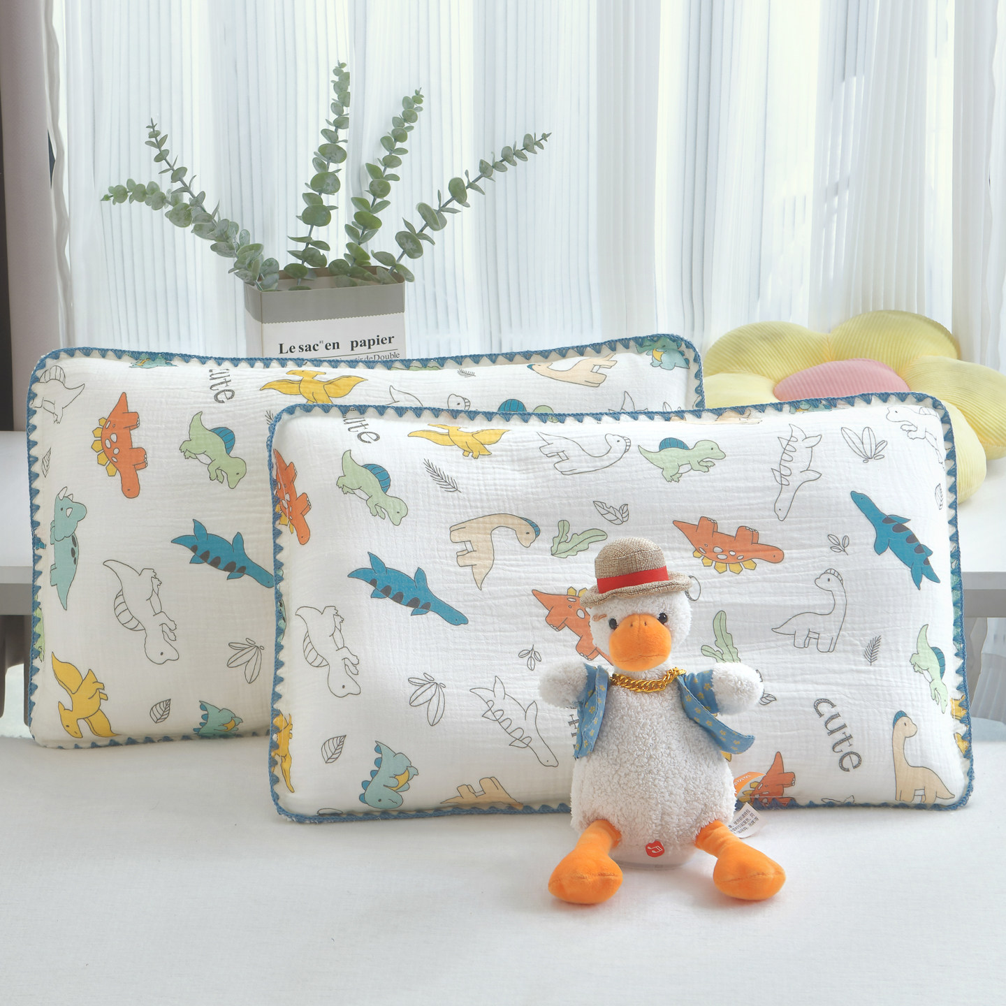 儿童卡通纯棉枕套幼儿园小学生午睡枕头套全棉皱皱纱枕芯内胆套