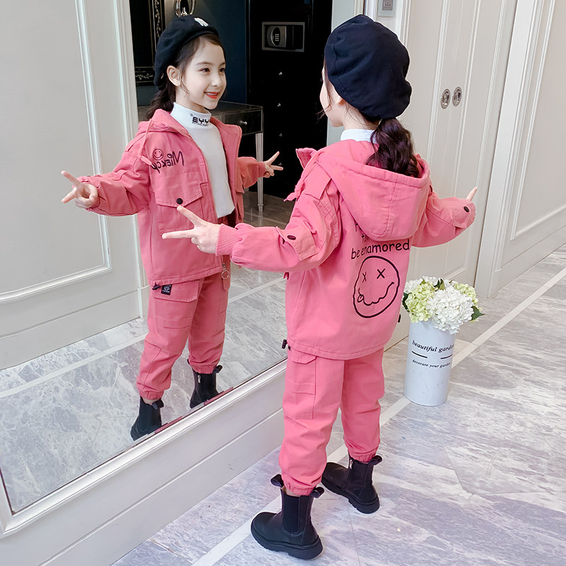 女童套装秋冬2020新款洋气童装儿童夹棉加厚工装服女孩秋装两件套