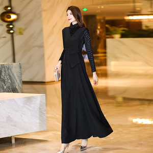 高冷御姐风连衣裙秋装女2023年新款高级感气质显瘦黑色长款西装裙