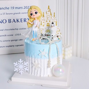 艾莎公主女孩生日蛋糕装饰摆件冰雪爱莎女王雪宝城堡装扮插牌插件