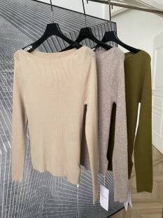 F2758 简约气质一字领复古优雅气质显瘦针织衫 扬子纱 羊毛纱