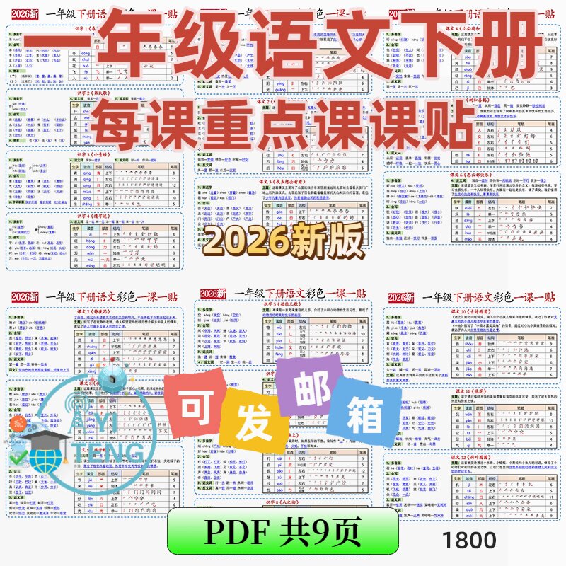 2026语文一年级下册课课贴每课重点生字笔顺近反义词组词电子版