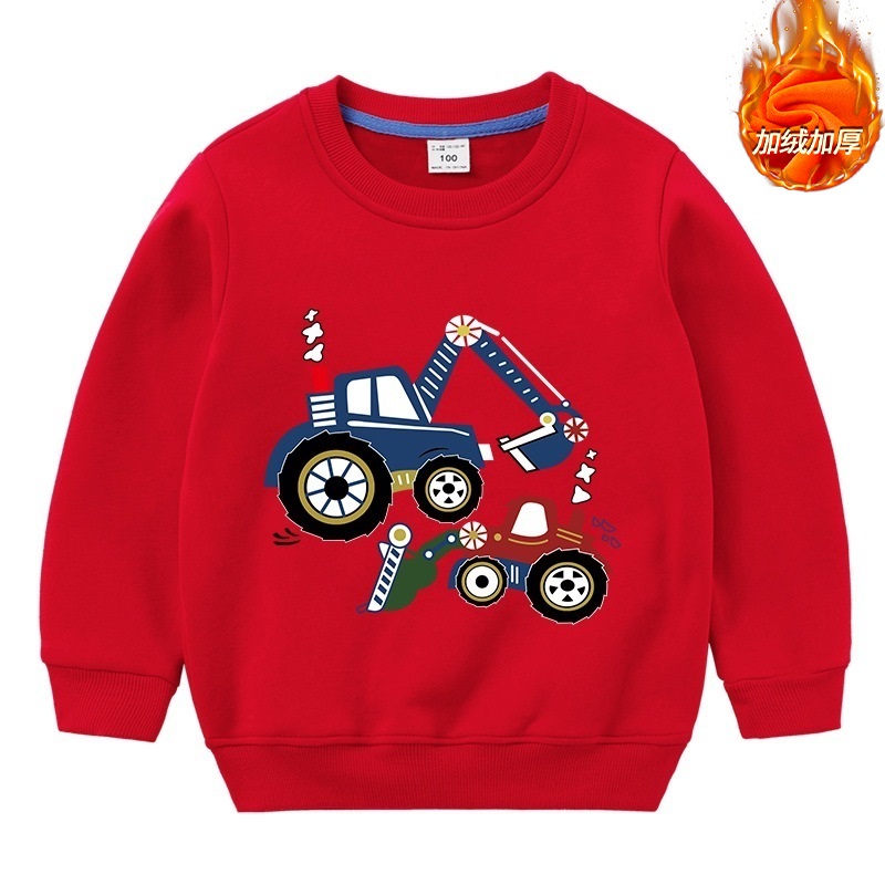 巴拉拉布比加绒红色卫衣挖掘机