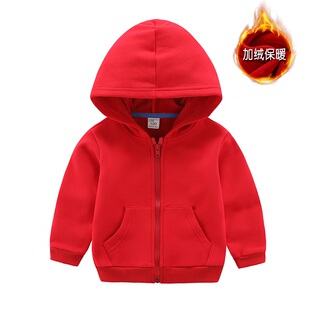 巴拉拉布比童装加绒卫衣女童男童冬装外套儿童连帽衫开衫上衣红色