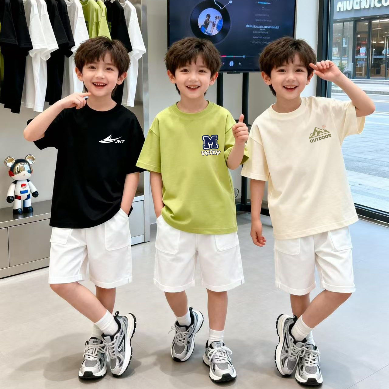 男童短袖t恤儿童纯棉上衣2026夏季新款小孩休闲衣服半袖胸标印花